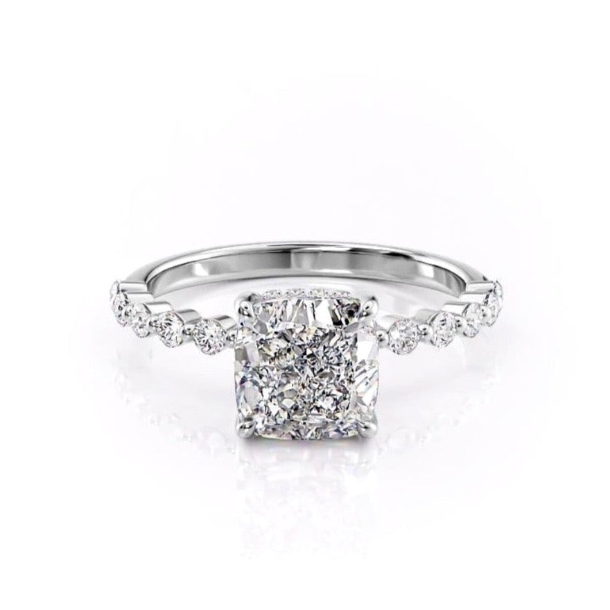 2.15 CT Cushion Cut Hidden Halo & Pave Moissanite Engagement Ring - Barbara Maison 