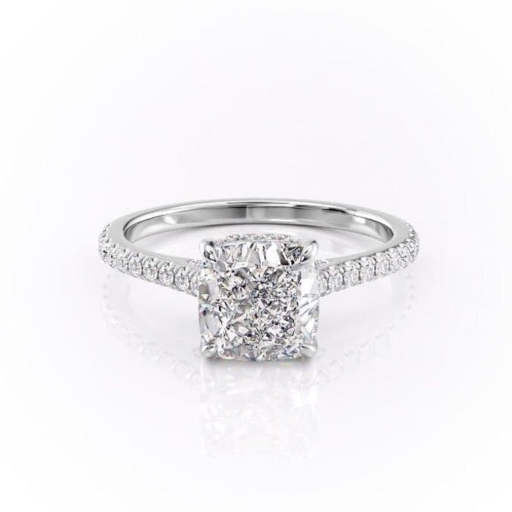 2.15 CT Cushion Cut Pave Setting Moissanite Engagement Ring - Barbara Maison 