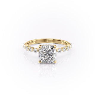 2.15 CT Cushion Cut Hidden Halo & Pave Moissanite Engagement Ring - Barbara Maison 