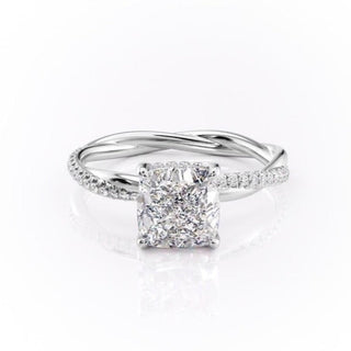 2.15 CT Cushion Cut Twisted Pave Band Moissanite Engagement Ring - Barbara Maison 