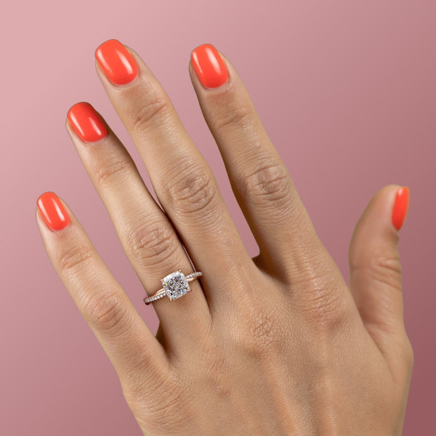 2.15 CT Cushion Cut Twisted Pave Band Moissanite Engagement Ring - Barbara Maison 