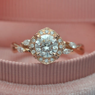 1.0 CT Round Vintage Cluster Halo Moissanite Engagement Ring - Barbara Maison 