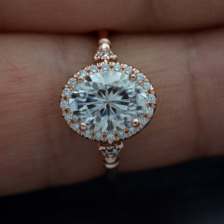 1.91 CT Oval Cut Halo Pave Setting Moissanite Engagement Ring - Barbara Maison 