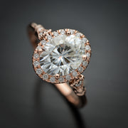 1.91 CT Oval Cut Halo Pave Setting Moissanite Engagement Ring - Barbara Maison 