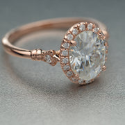 1.91 CT Oval Cut Halo Pave Setting Moissanite Engagement Ring - Barbara Maison 