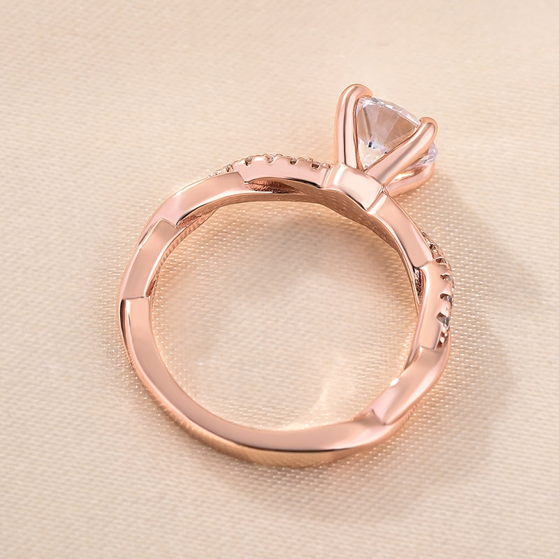 1.25 CT Round Twisted Pave CVD F/VS1 Diamond Engagement Ring - Barbara Maison 