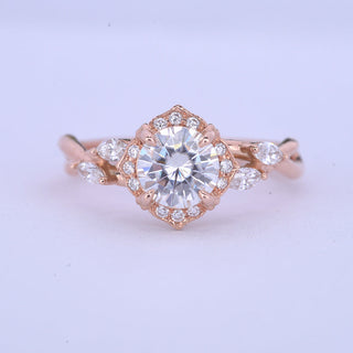 1.0 CT Round Vintage Cluster Halo Moissanite Engagement Ring - Barbara Maison 