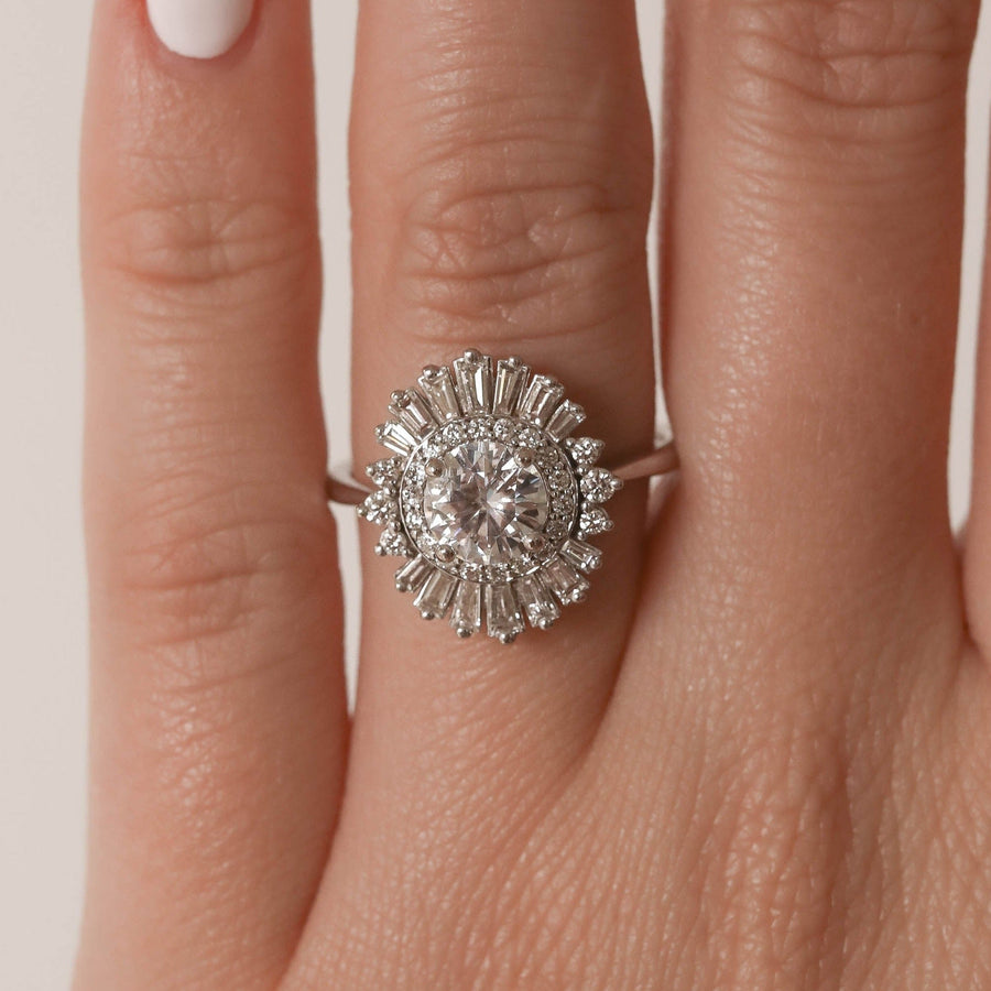 0.88 CT Round Cut Ballerina Moissanite Engagement Ring - Barbara Maison 