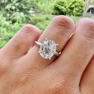 5.18 CT Oval Cut Hidden Halo Moissanite Engagement Ring - Barbara Maison 