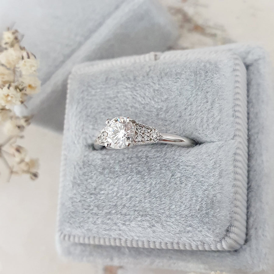 0.50 CT Round Milgrain CVD F/VS1 Diamond Engagement Ring - Barbara Maison 