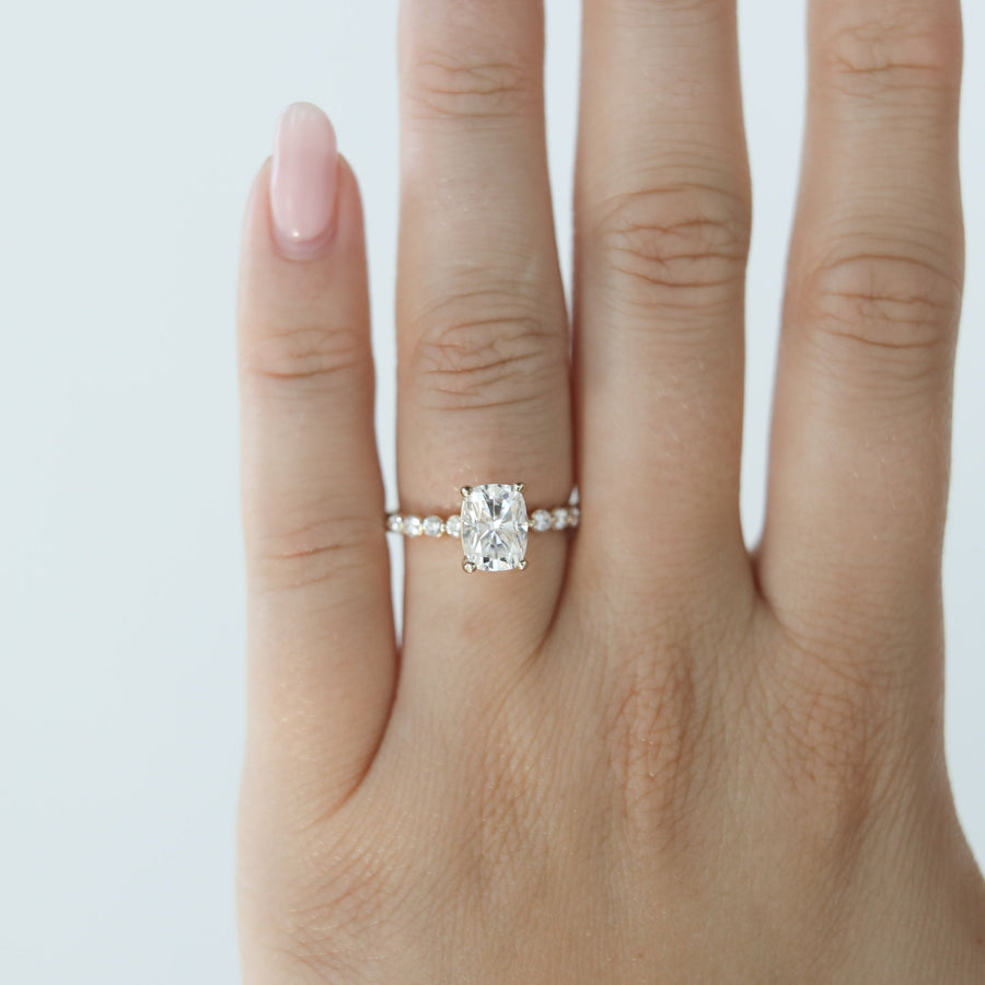 1.50 CT Cushion Cut Solitaire Pave Moissanite Engagement Ring - Barbara Maison 