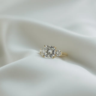 2.08 CT Cushion Cut Three Stone Style Moissanite Engagement Ring - Barbara Maison 