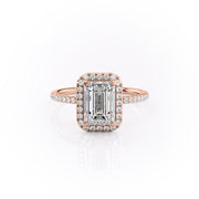 2.10 CT Emerald Cut Halo Pave Setting Moissanite Engagement Ring - Barbara Maison 