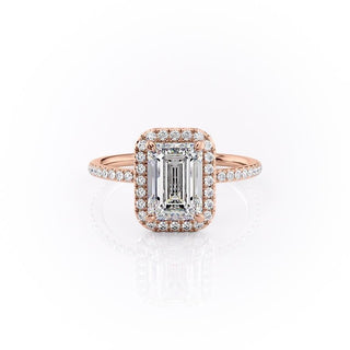 2.10 CT Emerald Cut Halo Pave Setting Moissanite Engagement Ring - Barbara Maison 