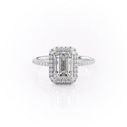 2.10 CT Emerald Cut Halo Pave Setting Moissanite Engagement Ring - Barbara Maison 