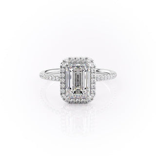 2.10 CT Emerald Cut Halo Pave Setting Moissanite Engagement Ring - Barbara Maison 