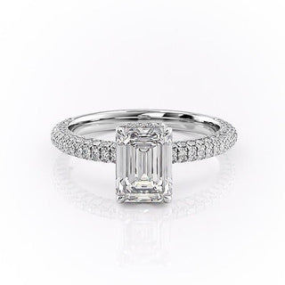 1.91 CT Emerald Cut Solitaire Triple Pave Setting Moissanite Engagement Ring - Barbara Maison 