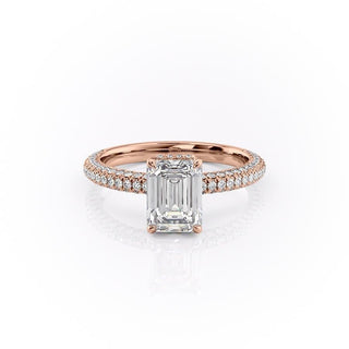 1.91 CT Emerald Cut Solitaire Triple Pave Setting Moissanite Engagement Ring - Barbara Maison 