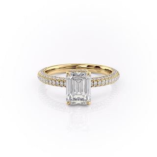 1.91 CT Emerald Cut Solitaire Triple Pave Setting Moissanite Engagement Ring - Barbara Maison 