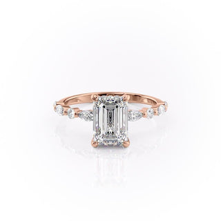 2.10 CT Emerald Cut Solitaire Pave Setting Moissanite Engagement Ring - Barbara Maison 