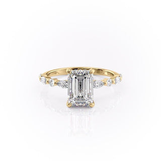 2.10 CT Emerald Cut Solitaire Pave Setting Moissanite Engagement Ring - Barbara Maison 