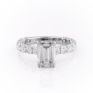 2.30 CT Emerald Cut Pave Setting Moissanite Engagement Ring - Barbara Maison 