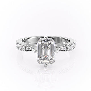 2.10 CT Emerald Cut Solitaire Pave Setting Moissanite Engagement Ring - Barbara Maison 