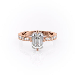 2.10 CT Emerald Cut Solitaire Pave Setting Moissanite Engagement Ring - Barbara Maison 