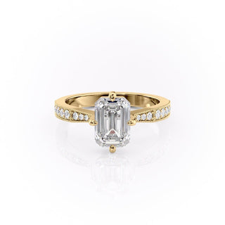 2.10 CT Emerald Cut Solitaire Pave Setting Moissanite Engagement Ring - Barbara Maison 