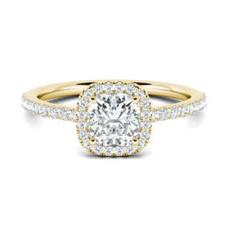 0.76 ct Cushion F- VS1 Diamond Halo & Pave Moissanite Engagement Ring