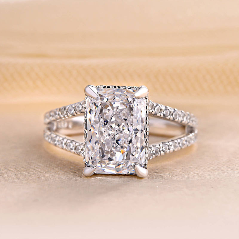 4.0 CT Radiant Hidden Halo Solit Shank CVD F/VVS2 Diamond Engagement Ring - Barbara Maison 