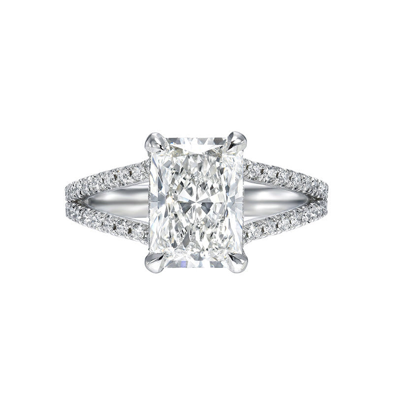 4.0 CT Radiant Hidden Halo Solit Shank CVD F/VVS2 Diamond Engagement Ring - Barbara Maison 