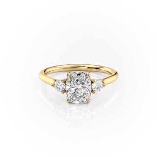 2.0 CT Elongated Cushion Cut Three Stone Moissanite Engagement Ring - Barbara Maison 