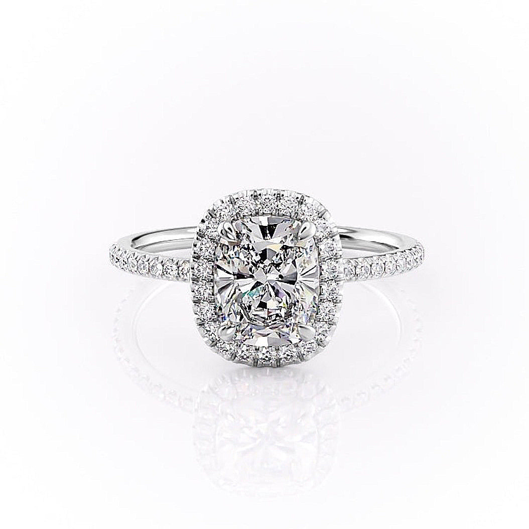 2.0 CT Elongated Cushion Cut Halo Pave Setting Moissanite Engagement Ring - Barbara Maison 