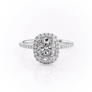 2.0 CT Elongated Cushion Cut Halo Pave Setting Moissanite Engagement Ring - Barbara Maison 