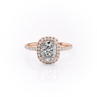 2.0 CT Elongated Cushion Cut Halo Pave Setting Moissanite Engagement Ring - Barbara Maison 