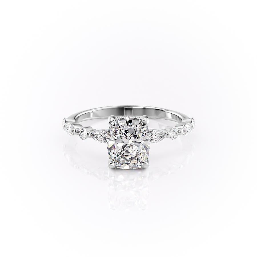 2.0 CT Elongated Cushion Cut Solitaire Hidden Halo/ Dainty Pave Setting Moissanite Engagement Ring - Barbara Maison 