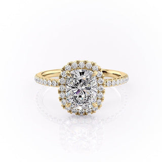 2.0 CT Elongated Cushion Cut Halo Pave Setting Moissanite Engagement Ring - Barbara Maison 