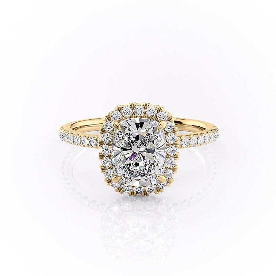 2.0 CT Elongated Cushion Cut Halo Pave Setting Moissanite Engagement Ring - Barbara Maison 