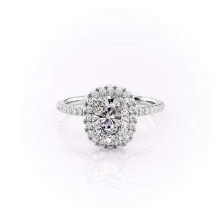 2.0 CT Elongated Cushion Cut Halo Pave Setting Moissanite Engagement Ring - Barbara Maison 