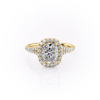 2.0 Elongated Cushion Cut Halo Split Shank Setting Moissanite Engagement Ring - Barbara Maison 