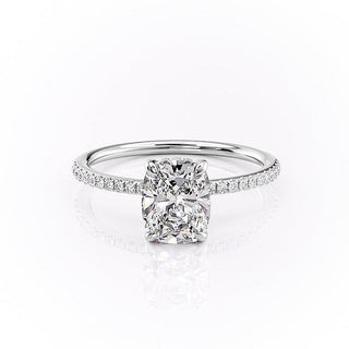 2.0 CT Elongated Cushion Cut Hidden Halo Pave Setting Moissanite Engagement Ring - Barbara Maison 