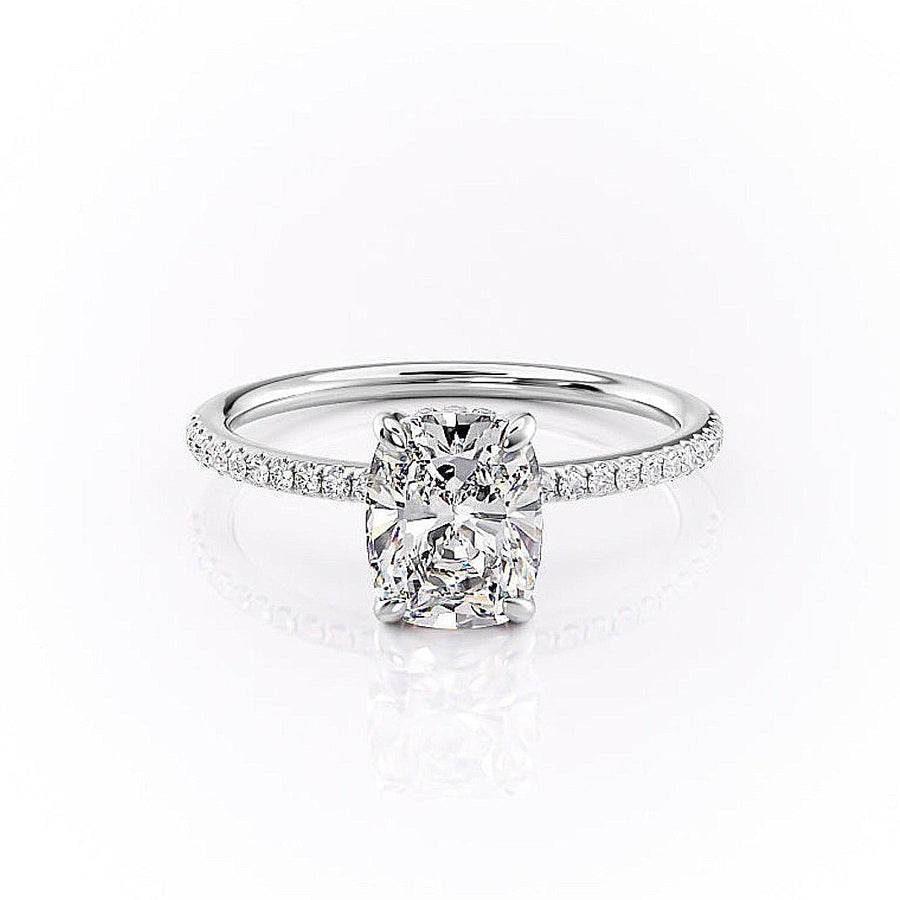 2.0 CT Elongated Cushion Cut Hidden Halo Pave Setting Moissanite Engagement Ring - Barbara Maison 