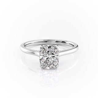 2.0 CT Elongated Cushion Cut Solitaire Hidden Halo Setting Moissanite Engagement Ring - Barbara Maison 