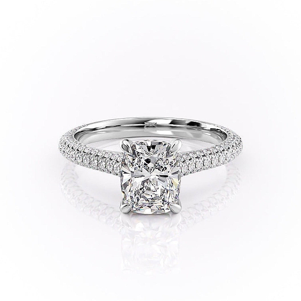 2.0 CT Elongated Cushion Cut Hidden Halo Triple Pave Moissanite Engagement Ring - Barbara Maison 