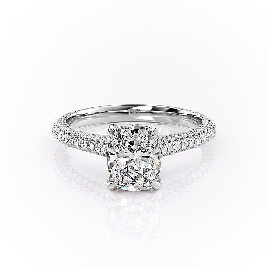 2.0 CT Elongated Cushion Cut Hidden Halo Triple Pave Moissanite Engagement Ring - Barbara Maison 
