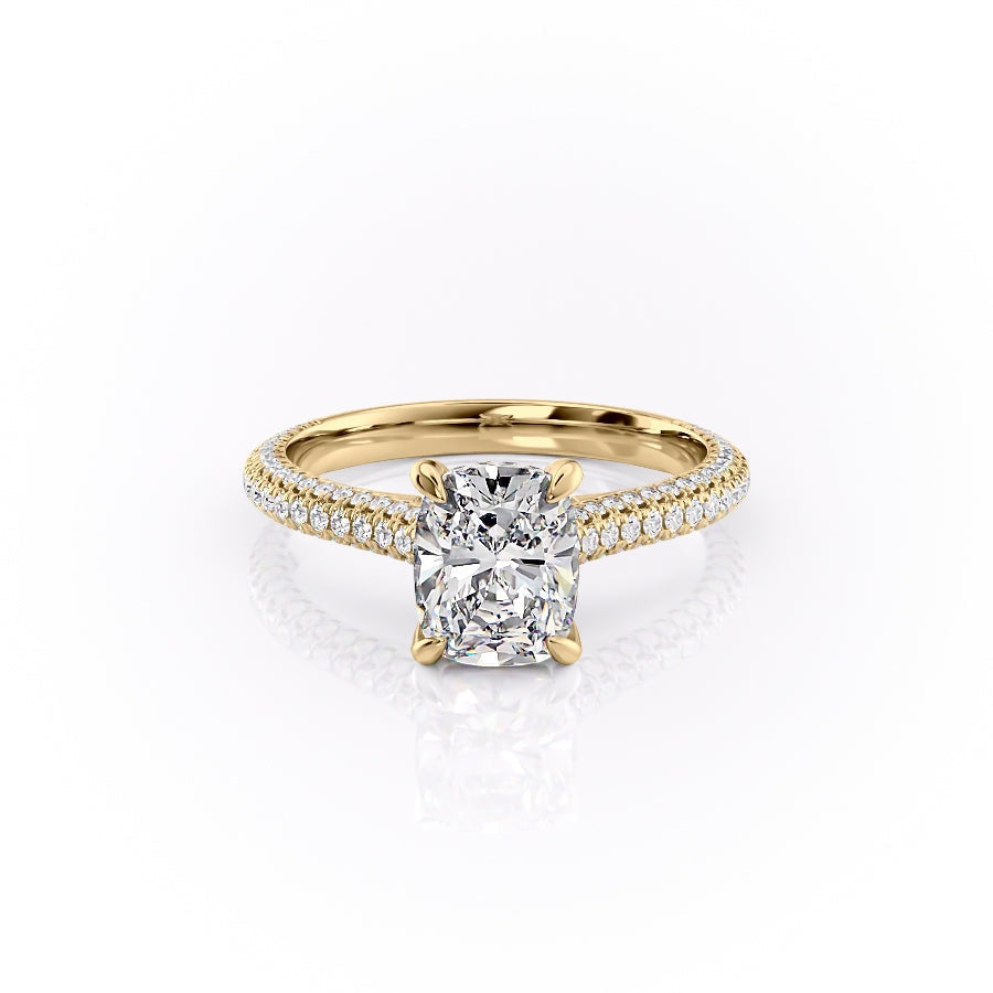 2.0 CT Elongated Cushion Cut Hidden Halo Triple Pave Moissanite Engagement Ring - Barbara Maison 