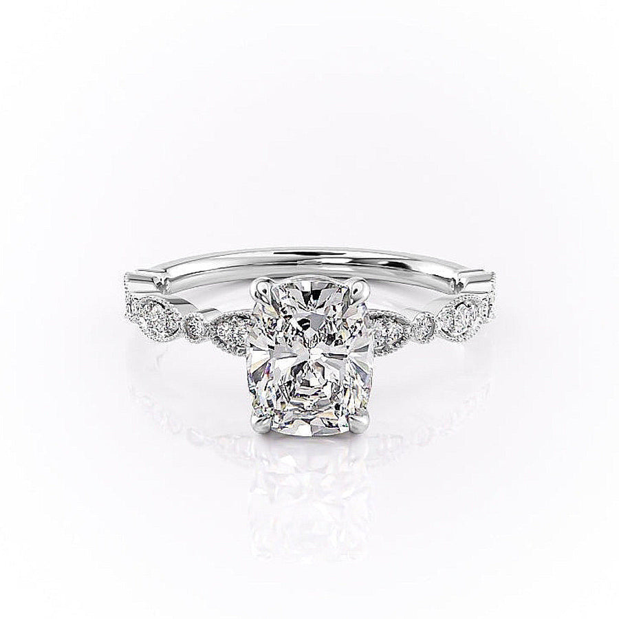 2.0 CT Cushion Cut Solitaire Milgrain Pave Setting Moissanite Engagement Ring - Barbara Maison 