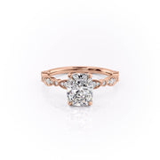 2.0 CT Cushion Cut Solitaire Milgrain Pave Setting Moissanite Engagement Ring - Barbara Maison 