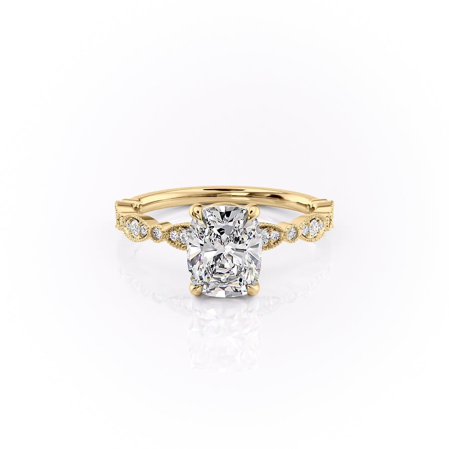 2.0 CT Cushion Cut Solitaire Milgrain Pave Setting Moissanite Engagement Ring - Barbara Maison 
